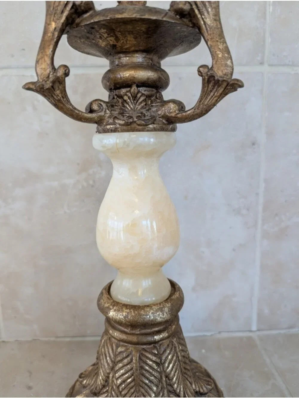 Vintage Renaissance Brass Marble Candle holder